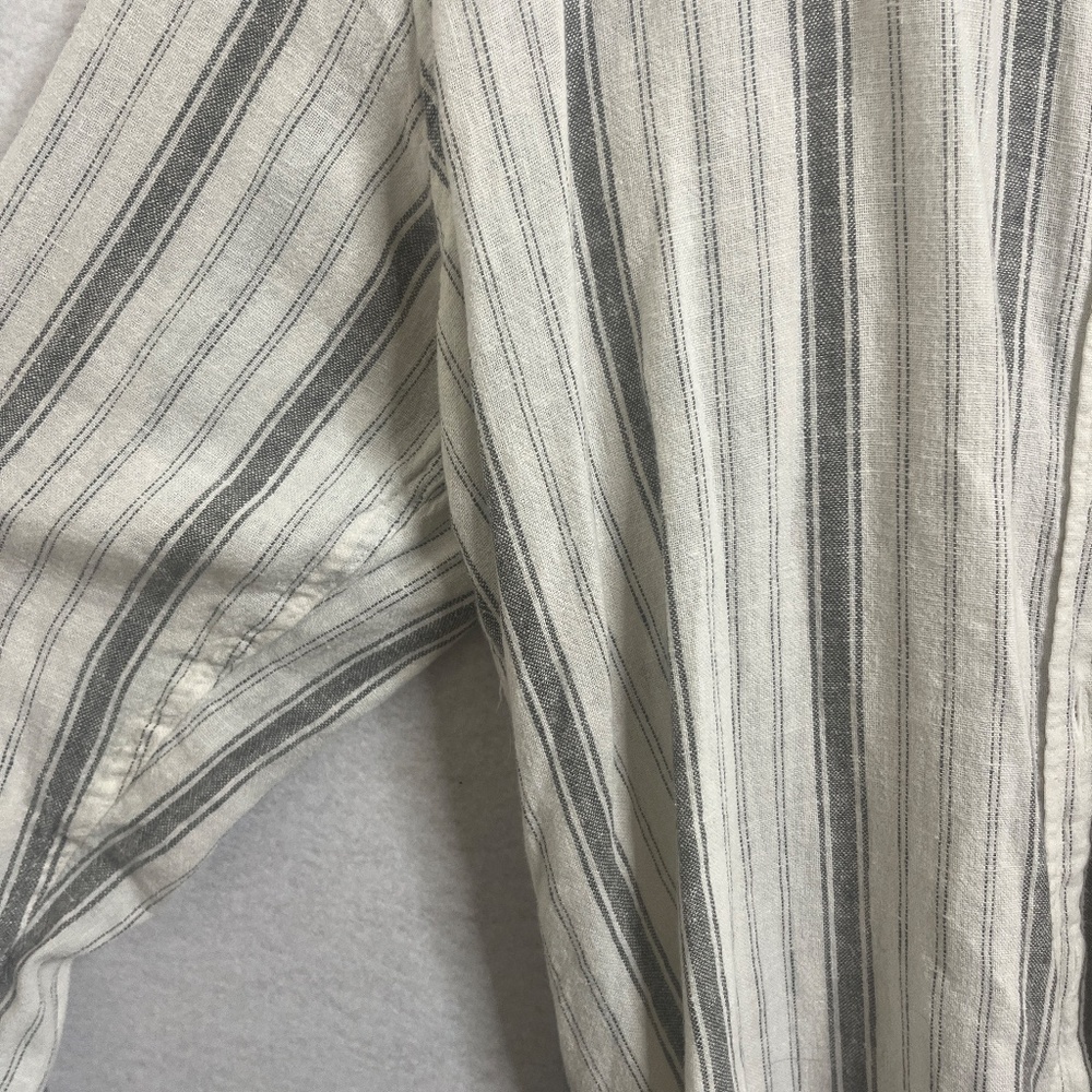 Striped Button Down Shirt Cream Gray Pocket Top - Picture 5 of 5